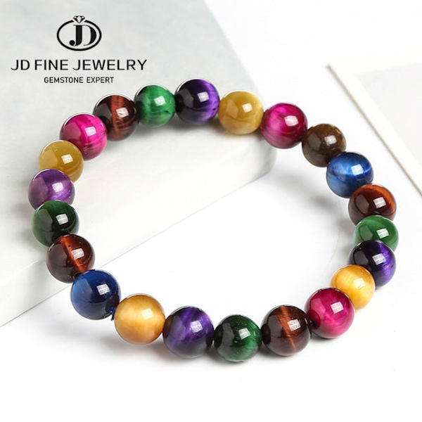 Høykvalitets Blå Tigerøye Buddha Armbånd Naturstein Runde Perler Elastisk Tau Menn Kvinner Armbånd Fuchsia 8mm