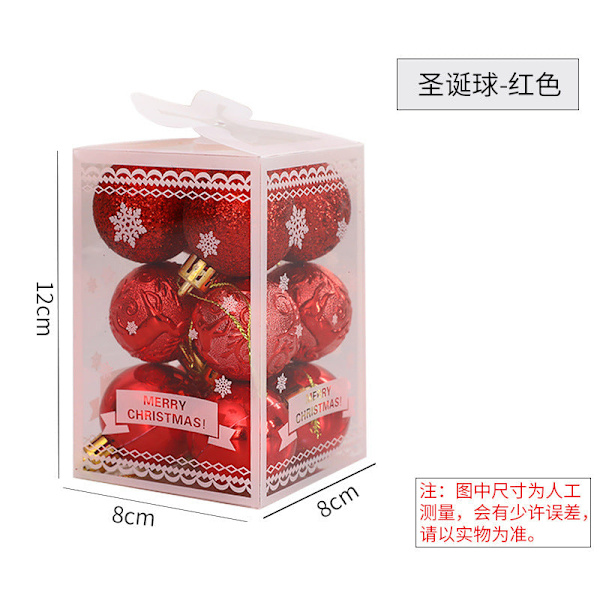Julgranskulor 12 st 9 Färger Valfria Juldekorationer Julgran Hängande Prydnader Rekvisita Red 4cm