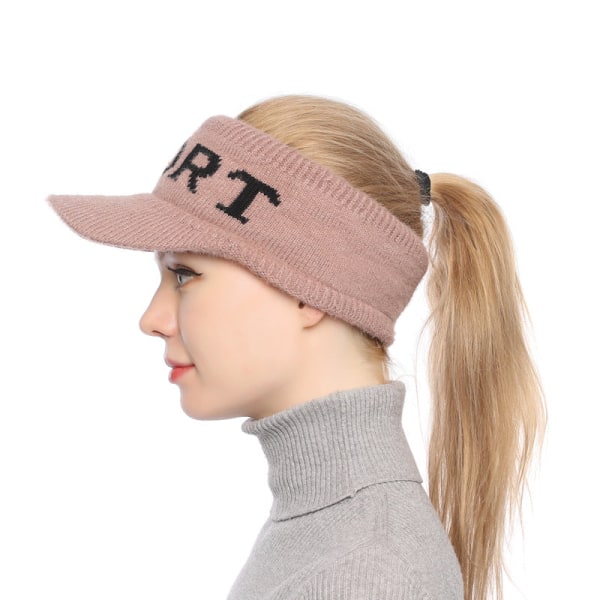 Ny Topløs Hat Efterår og Vinter Damer Koreansk Mode Strikket Hat Tide Alfabet Skyggekasket Udendørs Hold Varmen Khaki Adult (55-58cm)