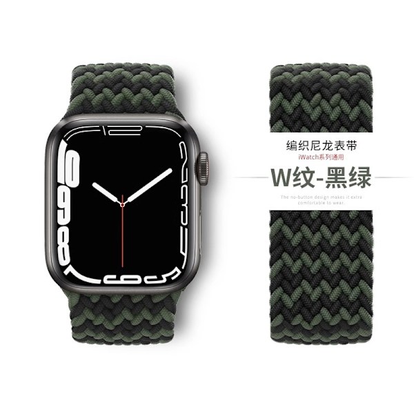 Kellon ranneke Apple Watch iWatch 42/44/45/49mm S koko W tyyppi musta vihreä