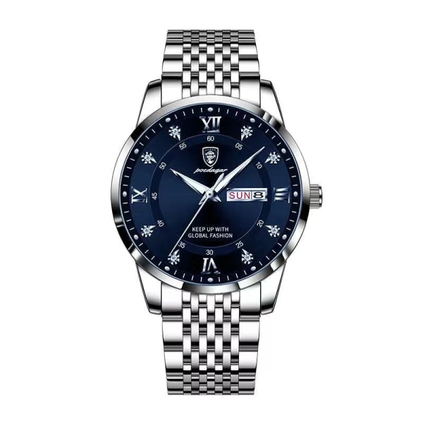 Herreklokke Rustfritt Stål Topp Kvalitet Luksus Trykknapp Skjult Lås Vanntett Lysende Dato Uke Sport Armbåndsur 836 SL WH S