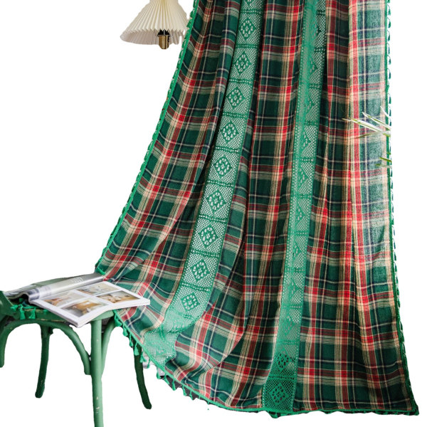 Rutigt Sydd Gardin Julröd Amerikansk Gardin Red Christmas grid-hook 150*160