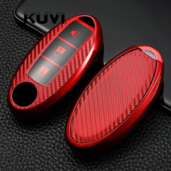 Carbon TPU Car Remote Key Case Cover Shell Nissan Qashqai X-Trail T32 T31 Juke J10 J11 Kicks Tiida Pathfinder Note for Infiniti C style red