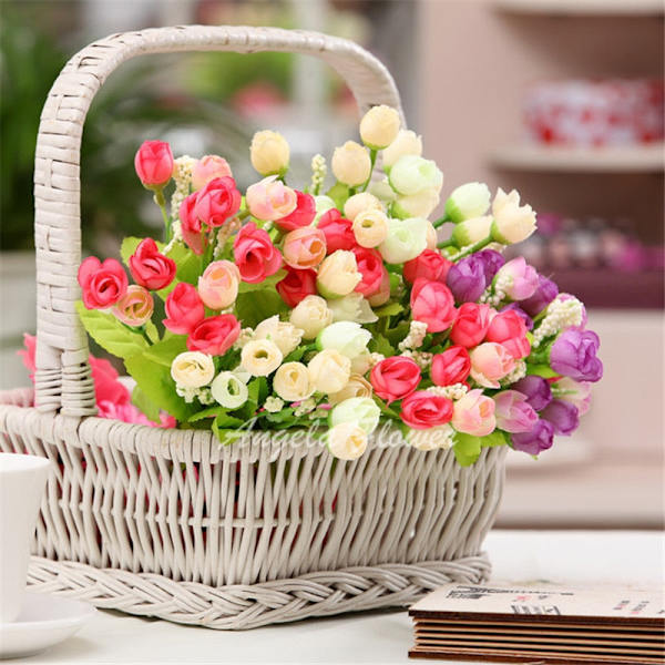 Efterår 15 Hoveder/Buketter Små Knopper Roser Bract Kunstig Blomst Silke Rose DIY Bryllup Hjem Juledekoration Blomster Rose Gaver C YELLOW