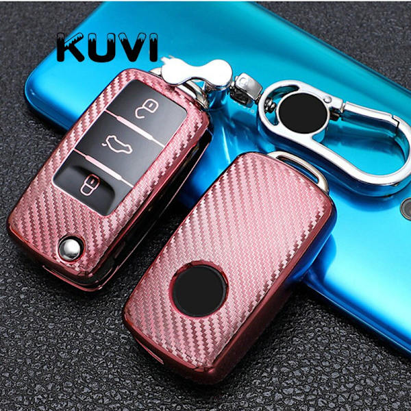 TPU Kolfiber Bilnyckelfodral För Polo Tiguan Passat B5 B6 B7 Golf 4 5 6 MK6 Jetta Lavida För Skoda Octavia red
