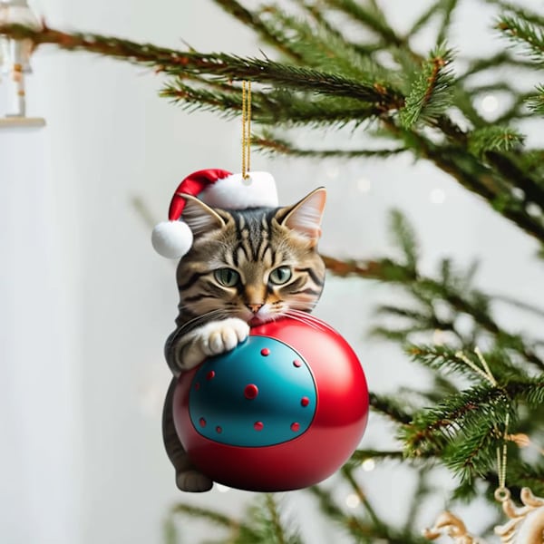 2D Akryl Sjov Kat Juletræs Ornament Kat Akryl Ornament Dobbelt Tryk Sjovt Julevedhæng Gave Sjovt Vedhæng I One Size