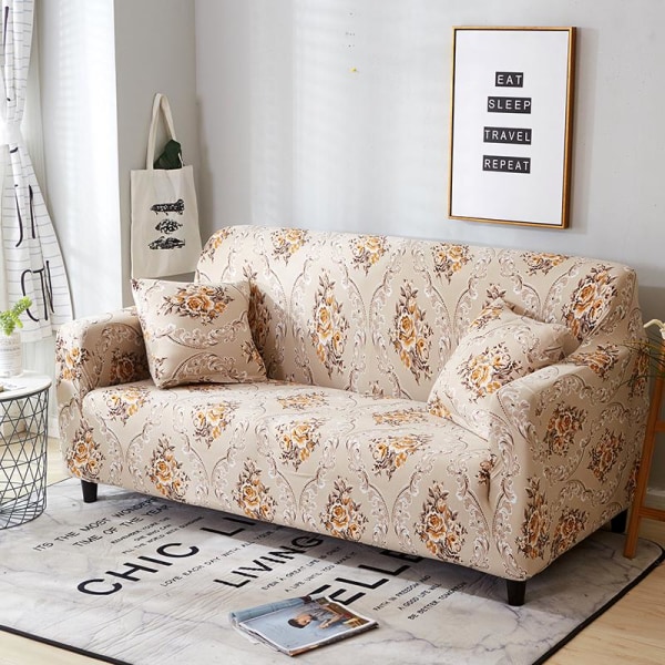 Retro Blomstret Strækbar Sofabetræk Alt-inkluderende Elastisk Slipcove Sofabetræk Stol Sofabetræk Beige 3 Seaters (195-230cm)