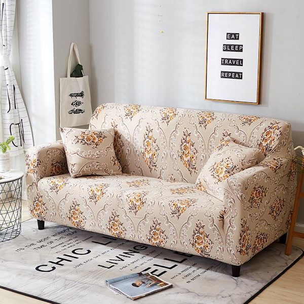 Retro Blomstret Strækbar Sofabetræk Alt-inkluderende Elastisk Slipcove Sofabetræk Stol Sofabetræk Camel 1 Seater (90-140cm)