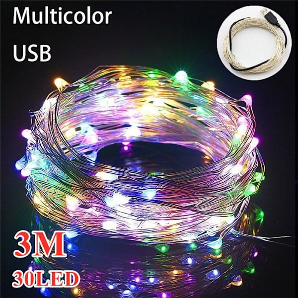 Lett 5V USB 20M Kobbertråd Lampe Bryllupsfest Dekor 200 LED Lyslenke White 5M 50LED