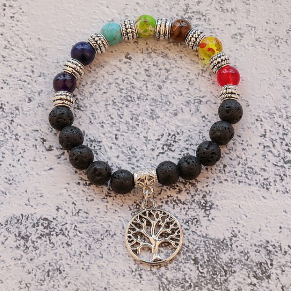 7 Chakra Healing Perlearmbånd Naturlig Lavasten Tigerøje Perler Armbånd 8MM Til Kvinder Mænd Mode Yoga Smykker 12