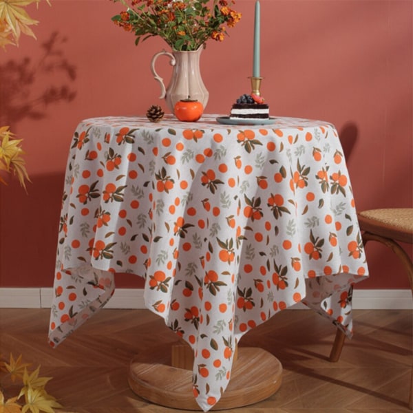 Duk med spetskant av polyester linne, rektangulära tofsar Dammtät cover, för kök Matbord Heminredning Orange flower 140x200cm