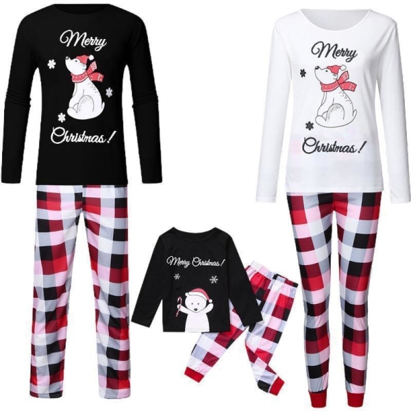 Joulu Pyjamat Yhteensopivat Perhe Pyjamat Karhu Vanhempi-Lapsi Vaatteet Painettu Pitkähihainen Ruudullinen Pyjama Setti Black and White Bear Male M