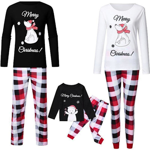 Julpyjamas Matchande Familj Pyjamas Björn Förälder-Barn Kläder Tryckt Långärmad Rutig Pyjamas Set Black and White Bear Female M