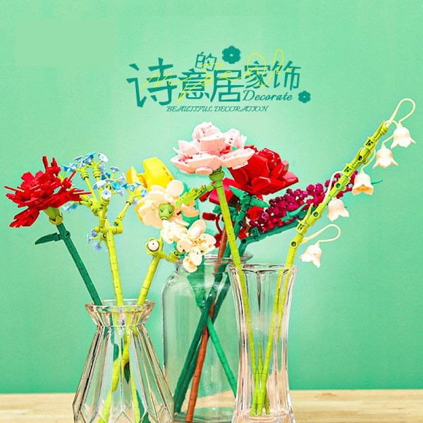 DIY Solsikker Tulipaner Roser Jasmin Planter Gypsophila Haver Romantiske Byggeklodser Klassisk Model Klodser Børnesæt Kits Legetøj Without Box12