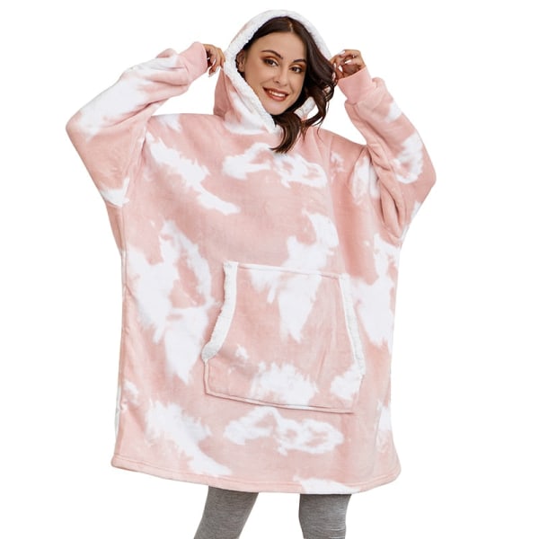 Vinteröverdimensionerad luvtröjafilt med ärmar Fleecetröja Rutig huvtröja Damficka Huvtröja Oversize mjuk filt Tie Dye Pink One Size