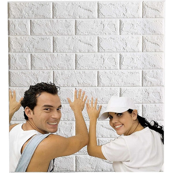 3D Tapet Veggpaneler Selvklebende - Moderne Veggdekor i Steinlook - Rask Enkel Montering (1 stk, Hvit)