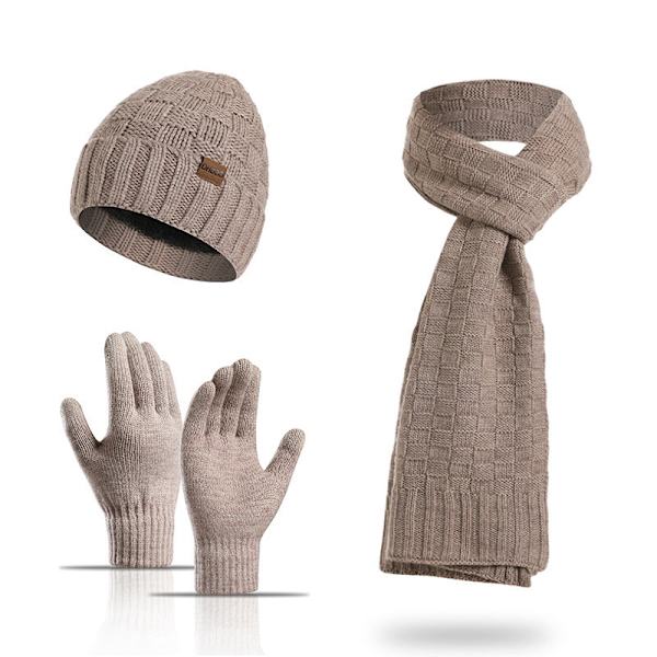 Ullskjerf Fortykket High-End Vinter Termisk Rutete Lue Skjerf Hansker Tredelt Sett Red