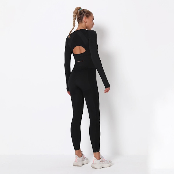 Eurooppalainen ja amerikkalainen saumaton ontto jooga-asu, lantiota kohottavat joogahousut, urheilulliset korkeavyötäröiset tiukat fitness-housut ja -toppi naisille 9169 long-sleeve suit-pink L