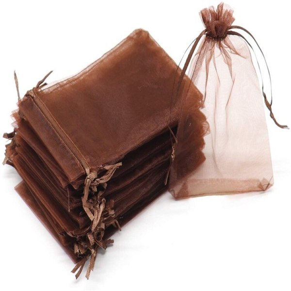 50 stk. gjennomsiktige chiffon organza-poser til jul, Halloween, bryllup, bursdagsfest, godteri, gaveesker, smykkeemballasjeposer coffee 5x7cm