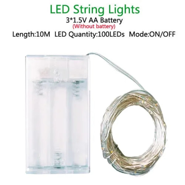 5/10M Led String Light Fjärrkontroll Fairy Lights Power Jul Utomhus Girlang Bröllopsfest Holiday Light String 10m Regular AA Warm White