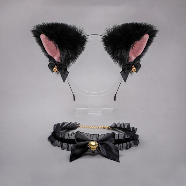Sött Vackert Kvinnor Flickor Katt Öra Hårband Halsband Anime Party Cosplay Kostym Klocka Plysch Huvudbonad Hårband Håraccessoarer Headband style2