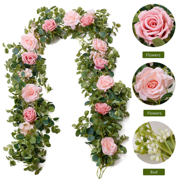2M Konstgjorda Blommor Växter Falsk Eukalyptusranka Girlang Hängande för Bröllop Hem Kontor Fest Trädgård Hantverk Konst Dekor 1pc white camellia