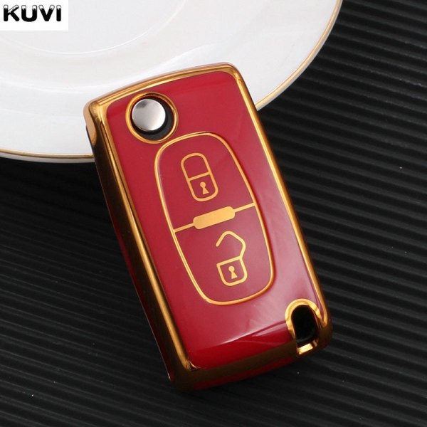 Nytt TPU Bilnyckelfodral Skydd För Peugeot 107 206 207 307 308 406 För Citroen Xsara Picasso C2 C3 C4 C5 C6 C8 Väska 2 button Red