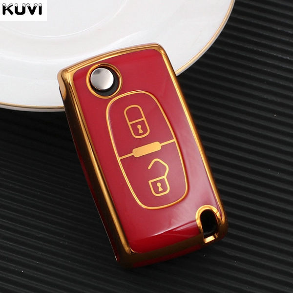 Nytt TPU Bilnyckelfodral Skydd För Peugeot 107 206 207 307 308 406 För Citroen Xsara Picasso C2 C3 C4 C5 C6 C8 Väska 2 button White