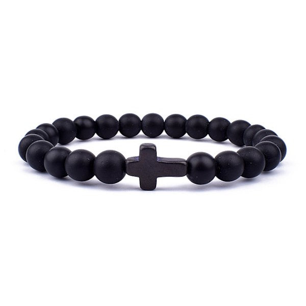 Charm Luonnonkivirannekoru Risti Musta Laava Matta Helmirannekorut Käsintehdyt Miehet Naiset Rukous Fitness Ketju Pariskunta Korulahja Black Lava