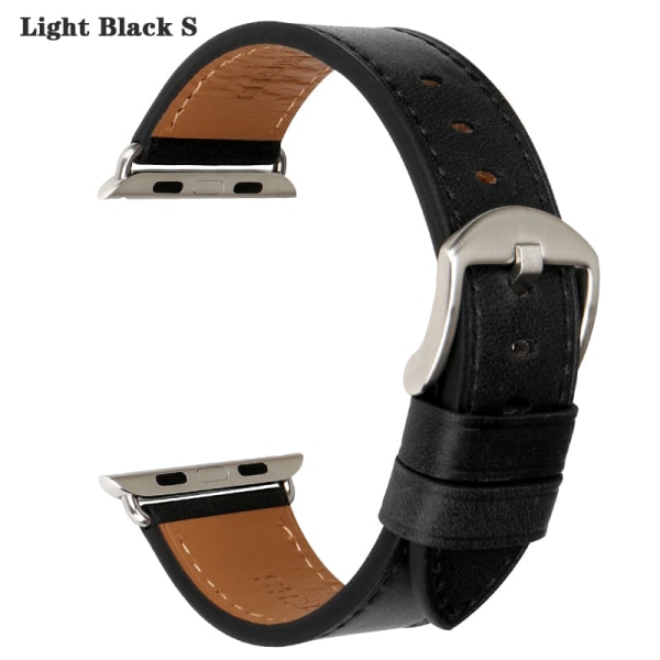 Läderrem för Apple Watch Band 45mm 41mm 42mm 38mm 44mm 40mm Series 7 6 SE 5 4 3 iWatch Watchband Light Black S For 41mm 40mm