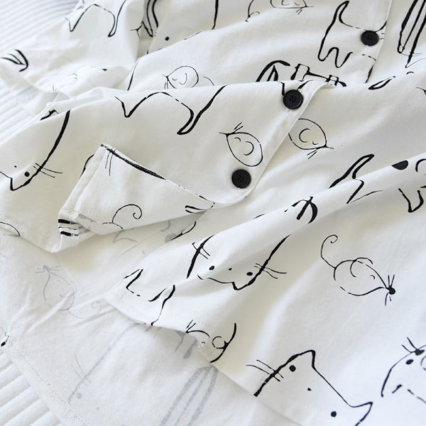 Pencil Cat! Nya sommarpyjamasar för damer, tvådelad, stor storlek, kortärmad, shorts, tunn, 100% bomull, serietidningsmönster, lös passform, hemmakläder Like the picture M