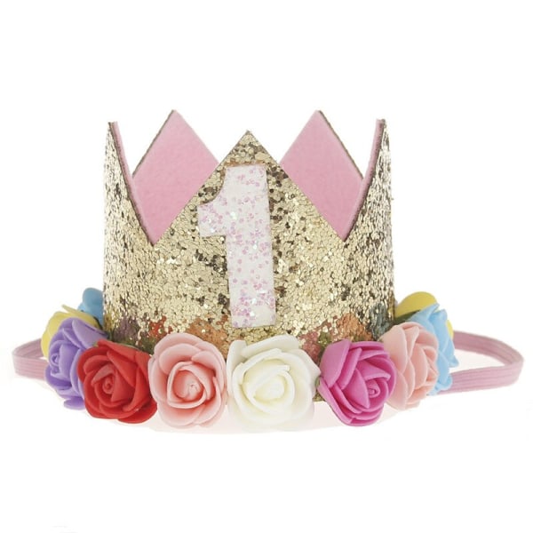 Søde Glitter 1/2/3 Drenge Piger Fødselsdagsfest Hatte Prinsesse Krone Hætter Baby Shower Fødselsdagskage Hætter Foto Rekvisitter Børn Fest Dekoration Dark Pink gold 1I2 10.5x7CM