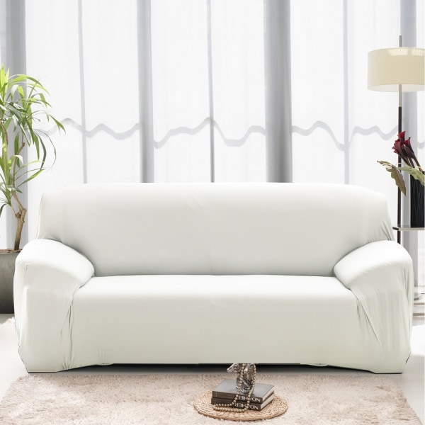 Överdrag Enfärgat Sofföverdrag för Vardagsrum Elastiskt Hörnsofföverdrag Stolsöverdrag 1/2/3/4 Sits White 2-seater 145-185cm