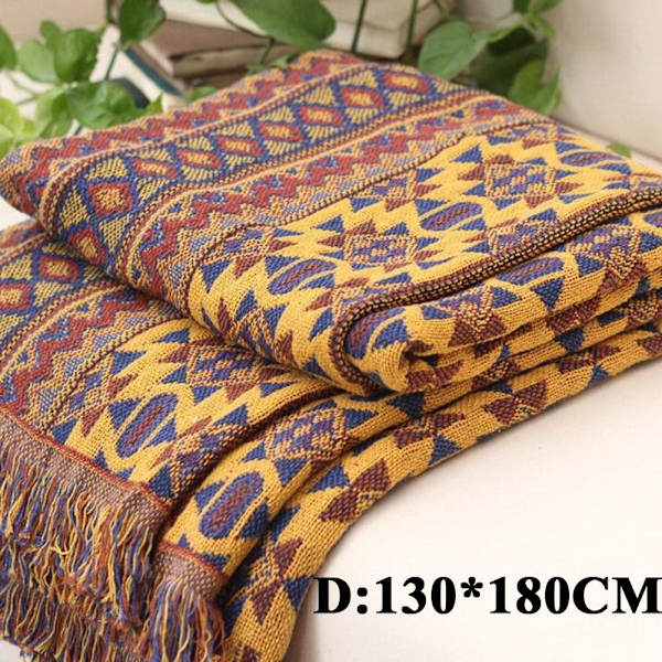 Förbättrad Vinter Bomull Vävda Linje Filt Soffa Handduk Stickad Förtjockad Varm Pad Mat Bohemian Boho Överkast Resepläd D Overseas