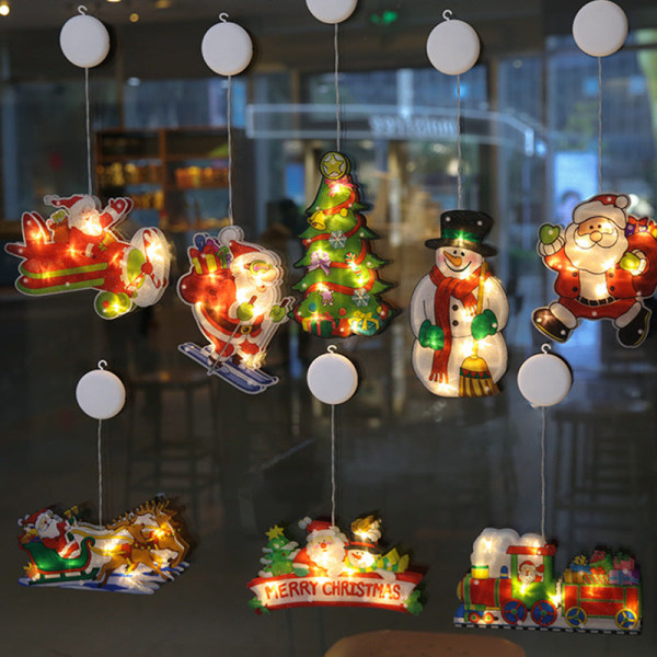 LED Sugpropp Fönsterhängande Lampa Juldekoration Butik Atmosfär Scen Layout Högtids Dekorativ Lampa No. 4: Skiing Christmas