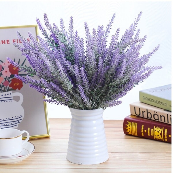 5 Grener Lavendel Kunstig Blomst Bryllup Hjem Dekorasjon 38cm Kunstig Plante Ører Romantisk Lilla Lavendel Flokk Vase Plastic White