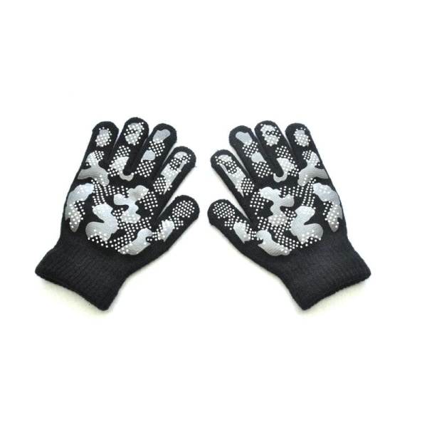 Warmom Varma stickade vinterhandskar för barn, barnhandskar pojke flicka utomhussporter halkfria kamouflage PVC offset-handskar för 5-11 år Red