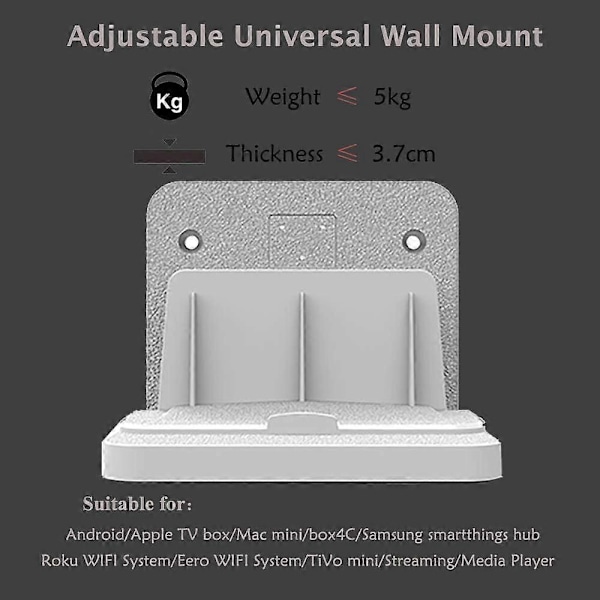 Dww-Blanc) Universellt väggfäste/omkopplare för TV och hubb/router/modem, kompatibelt med Apple TV, Sky Q Mini och andra väggfästen, installeras med