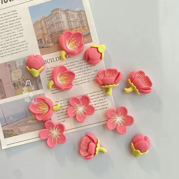 Rosa blomst resin dekorativ kjøleskapsmagnet magneter kreativ whiteboard tegneserie magnetiske klistremerker 4pcs white