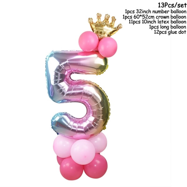 Regnbue Enhjørning Bursdagsfest Dekorasjon Engangsservise Sett Enhjørning Ballong Jente Baby Shower Barn Bursdagsfest Utstyr number5 set5