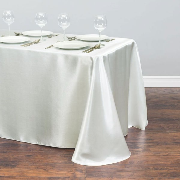 Vit Bordsduk Polyester Bordsduk Rektangulär Satin Duk för Födelsedag Jul Hemfest Dekor Bröllopsmaterial Ivory 145x220cm