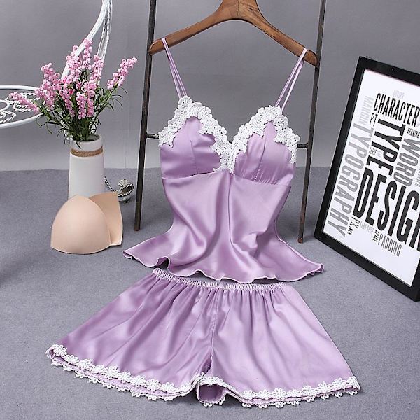 Sexiga spets pyjamas nattlinne shorts set sovkläder för dam Pink L