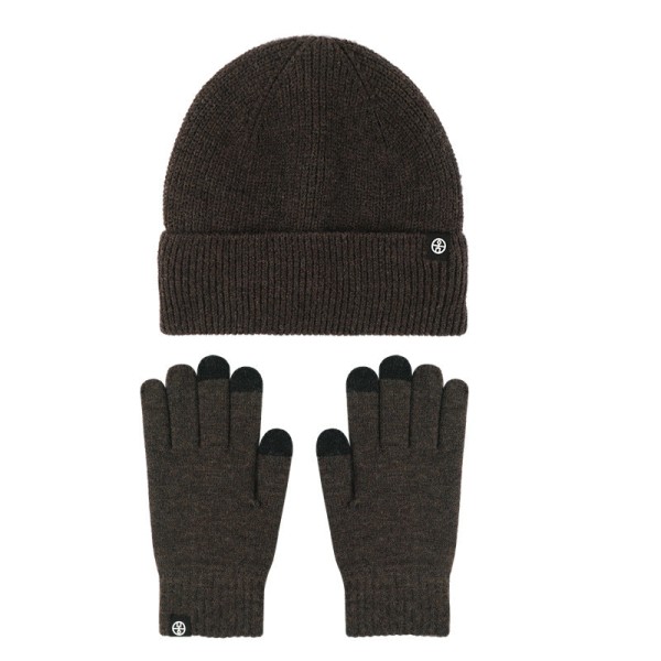 Varm Stickad Mössa Handskar Tvådelad Fleecefodrad Pekskärm Ullmössa Tvådelad Kostym Mud gray two-piece set