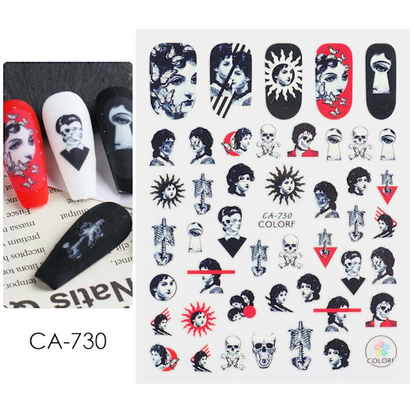 Halloween Anime Nagelstickers Skräck Gotisk Stil Dödskalle Svarta Orm Dekaler 3D Nyår Sliders Manikyr Dekorationer LECA725-732 F796