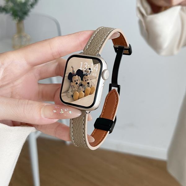 Klockarmband för Apple Watch iWatch för SE2/6/5/4 40mm Armband Lychee Magnetiskt Spänne - Grå