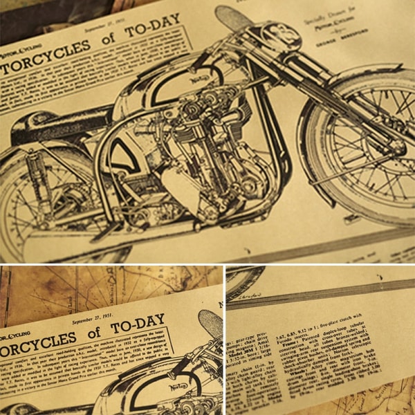 Klassiske Plakater Raket Motorcykel Mekanisk Struktur Billede Retro Kraft Plakat Boligindretning Maleri Vægklistermærker Uden Lim D