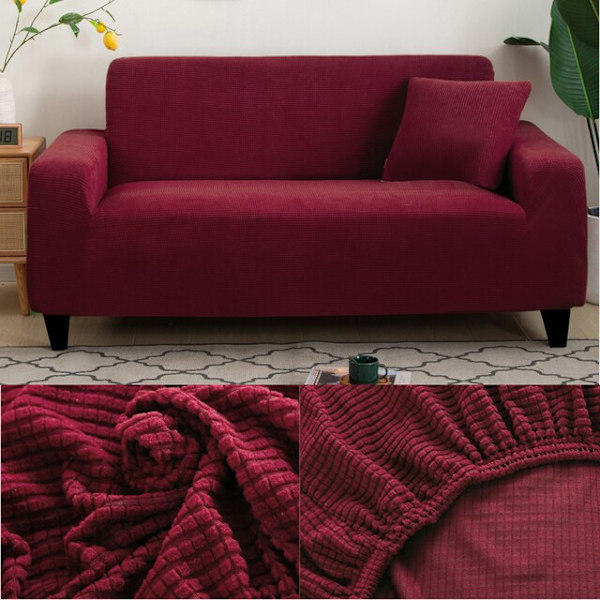 Tykt sofabetræk Jacquard ensfarvet trykte sofabetræk til stue sofabetræk hjørnesofa slipcover L form wine red 2-seater(135-170cm)