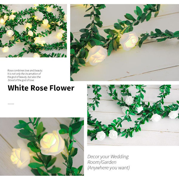 40 LED-valosarjaa Kukka Keijuvalot Kukka Lyhty USB-akkuvirralla Toimiva Garland Hääkoriste Köynnösvalot Ystävänpäiväjuhliin White Box 6M 40LED
