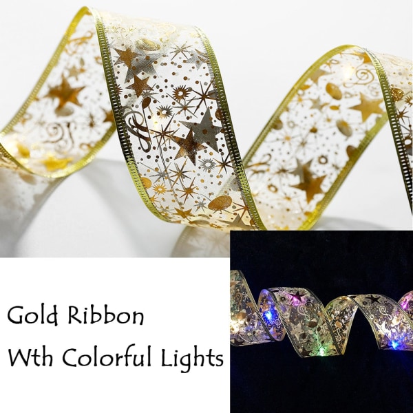 Jouluvalokoriste LED-nauhavalot Joulukuusen koristeet DIY Pitsirusetit Nauhavalot Navidad Kodin sisustus Uusi Vuosi 2023 Gold colorful 1M