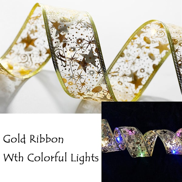Juledekorasjon LED Båndlys Juletrepynt DIY Blonde Sløyfer Lyslenke Navidad Hjemmedekor Nyttår 2023 Gold colorful 5M